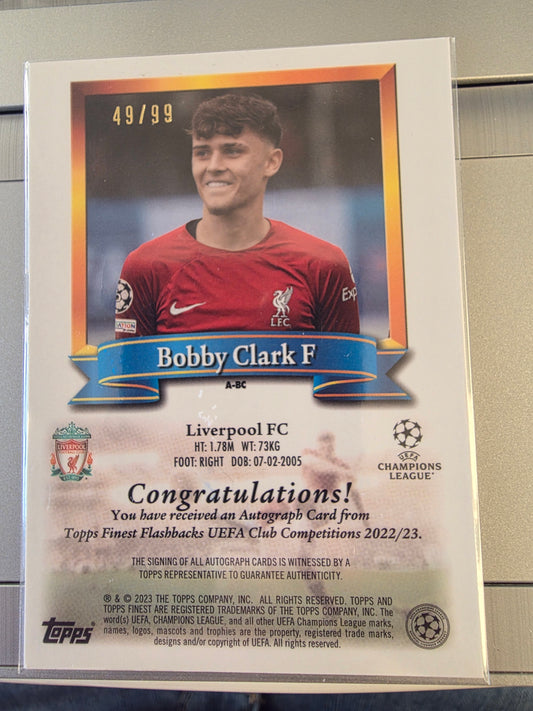 Bobby Clark Topps Finest UEFA club competitions Autographed Rookie Card 49/99