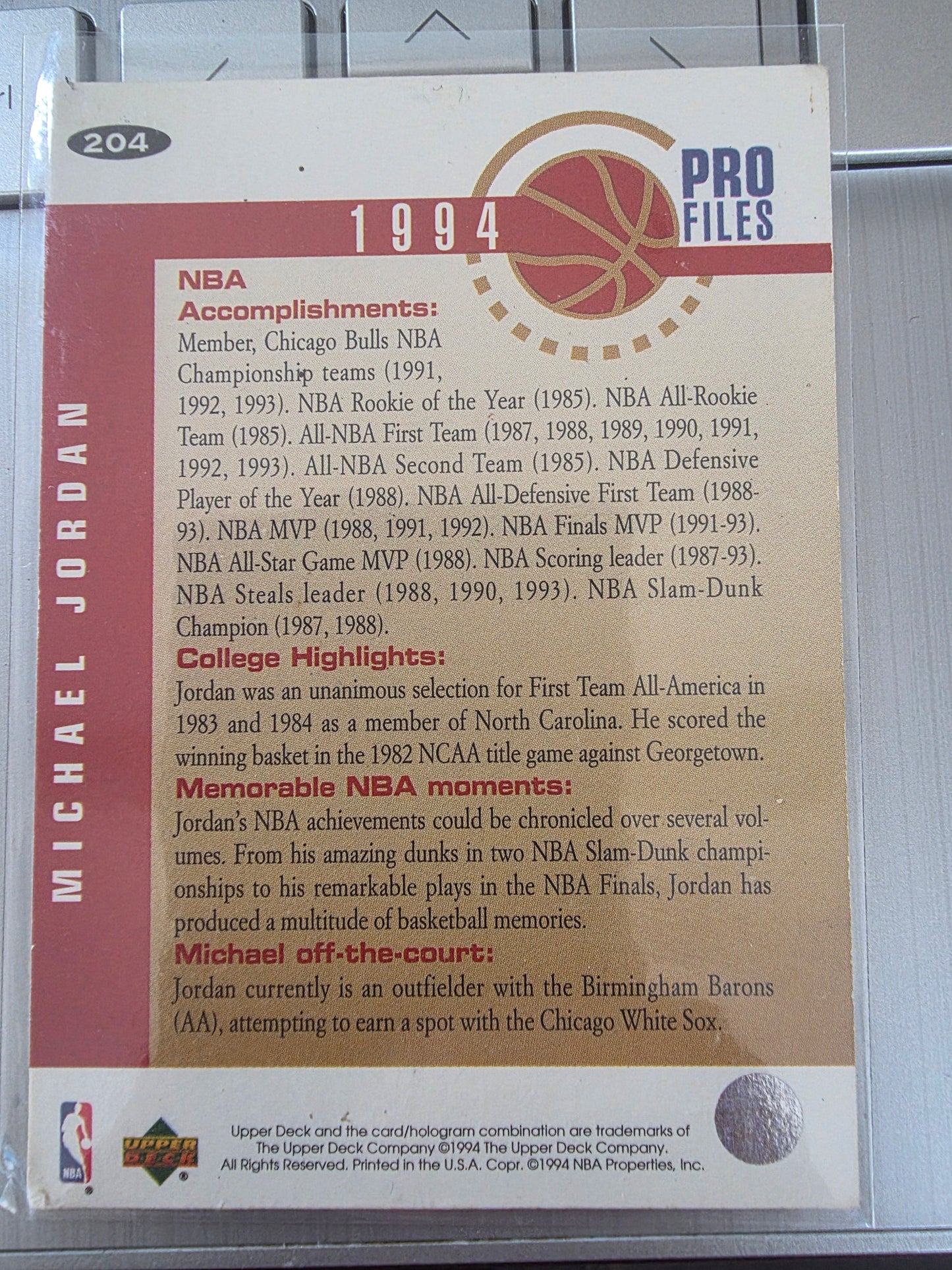 Michael Jordan 1994 Upper Deck collectors choice golf card